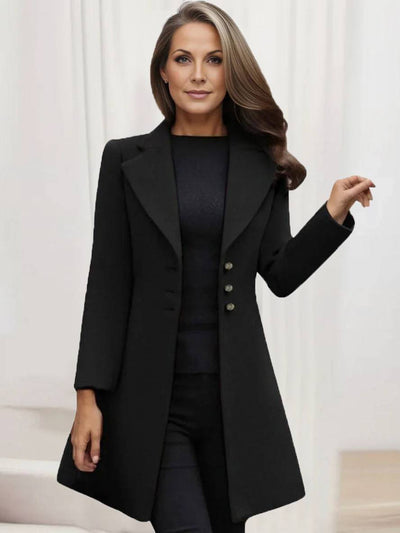 Cocolii mi-longue manteau en laine boutonnage col revers découpe v femme élégant mode veste hiver