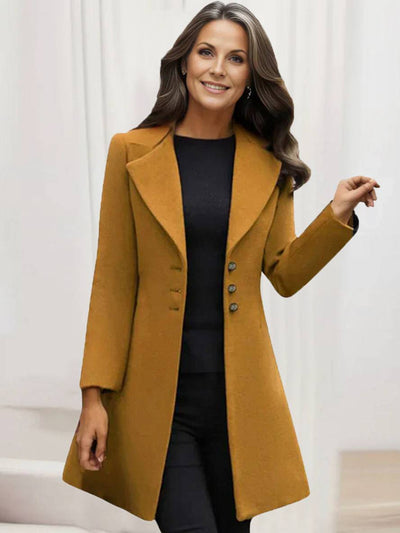 Cocolii mi-longue manteau en laine boutonnage col revers découpe v femme élégant mode veste hiver