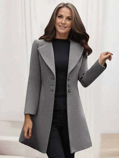 Cocolii mi-longue manteau en laine boutonnage col revers découpe v femme élégant mode veste hiver