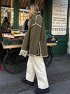 Cocolii manteau en laine veste en feutre à encolure frange écharpe boutonnage poches col rond femme élégant mode