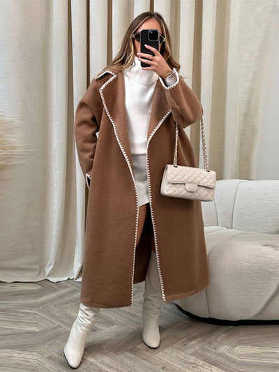 Cocolii longue manteau en laine col revers manches longues femme élégant ample oversized veste