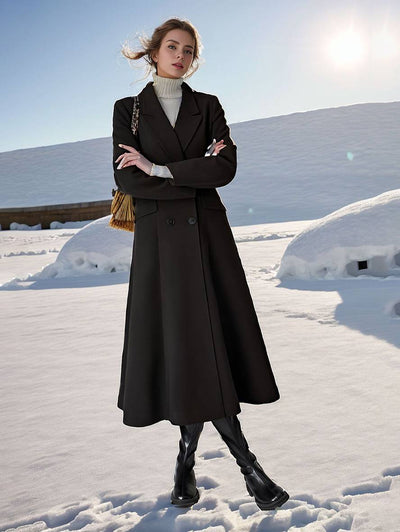 Cocolii longue manteau unicolore double boutonnage poches manches longues femme élégant décontracté
