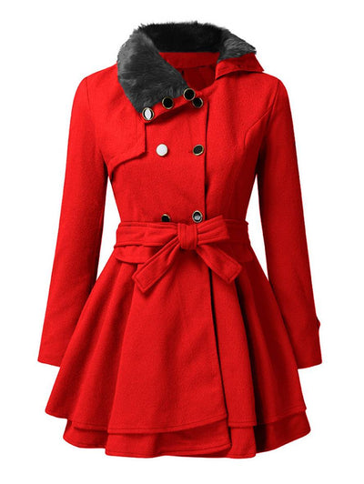 Cocolii mi-longue manteau double boutonnage ceinture col revers manches longues femme élégant décontracté