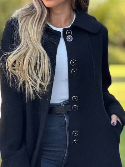 Cocolii mi-longue manteau polaire boutonnage poches col revers col claudine manches longues femme élégant mode veste