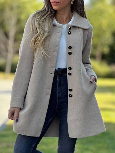 Cocolii mi-longue manteau polaire boutonnage poches col revers col claudine manches longues femme élégant mode veste