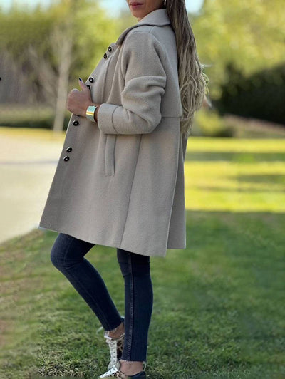 Cocolii mi-longue manteau polaire boutonnage poches col revers col claudine manches longues femme élégant mode veste