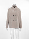 Cocolii court manteau en laine double boutonnage v-cou col montant manches longues femme élégant vintage décontracté veste