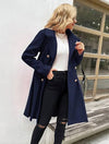 Cocolii mi-longue manteau unicolore double boutonnage poches col revers manches longues femme élégant décontracté veste