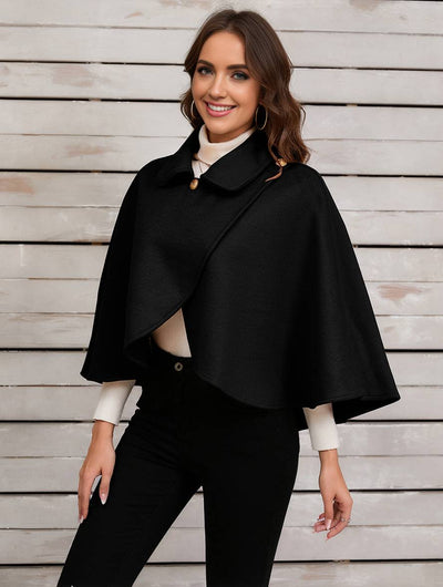 Cocolii court poncho manteau femme irrégulière boutons femme élégant décontracté mode ample veste