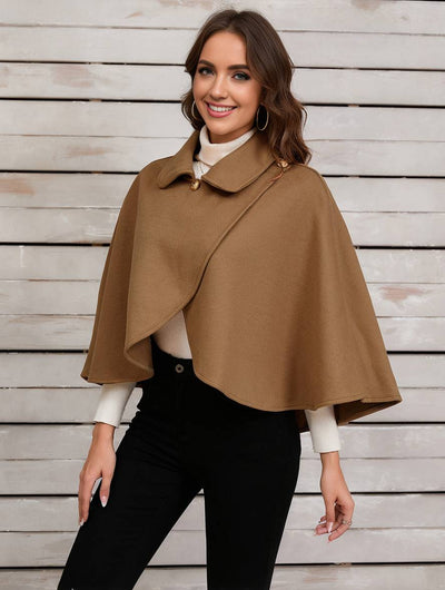 Cocolii court poncho manteau femme irrégulière boutons femme élégant décontracté mode ample veste