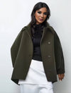 Cocolii mi-longue manteau en laine col revers poches manches chauve souris manches longues femme élégant décontracté oversized veste