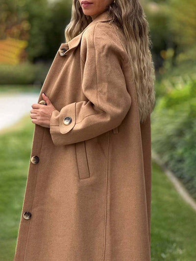 Cocolii mi-longue manteau unicolore boutonnage poches manches longues femme élégant décontracté ample veste