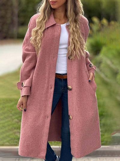 Cocolii mi-longue manteau unicolore boutonnage poches manches longues femme élégant décontracté ample veste