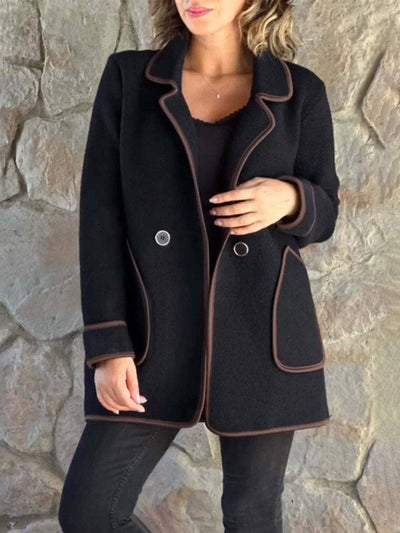 Cocolii mi-longue manteau en laine boutons poches col revers femme élégant décontracté oversized veste