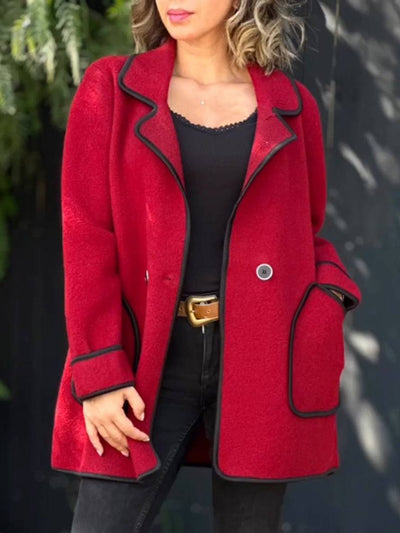 Cocolii mi-longue manteau en laine boutons poches col revers femme élégant décontracté oversized veste