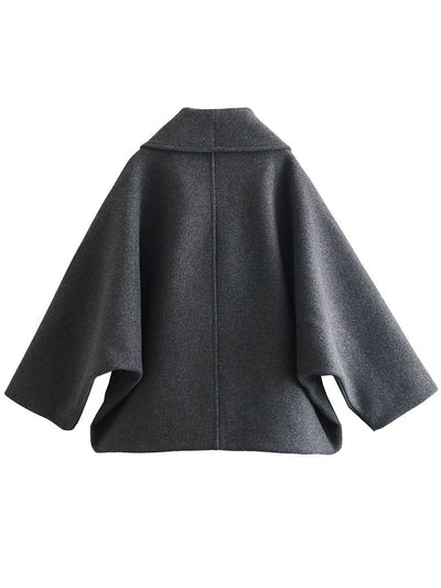 Cocolii manteau en laine boutons poches col revers manches chauve souris manches longues femme élégant décontracté casual veste