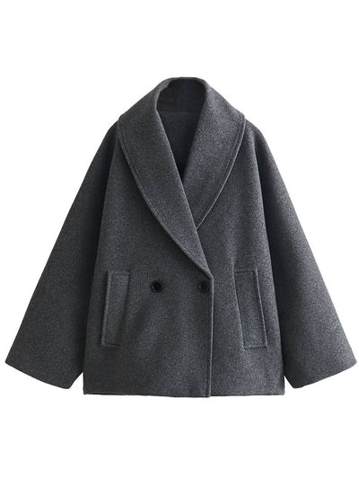 Cocolii manteau en laine boutons poches col revers manches chauve souris manches longues femme élégant décontracté casual veste