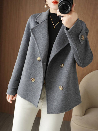 Cocolii manteau caban unicolore double boutonnage col revers femme élégant décontracté veste