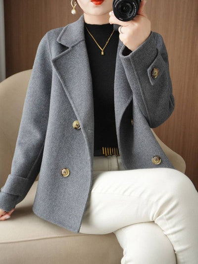 Cocolii manteau caban unicolore double boutonnage col revers femme élégant décontracté veste