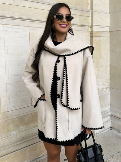 Cocolii manteau en laine avec foulard boutonnage poches manches longues femme élégant décontracté mode veste