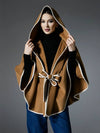 Cocolii court poncho manteau femme laine noeud papillon à capuche manches chauve souris élégant décontracté oversized veste