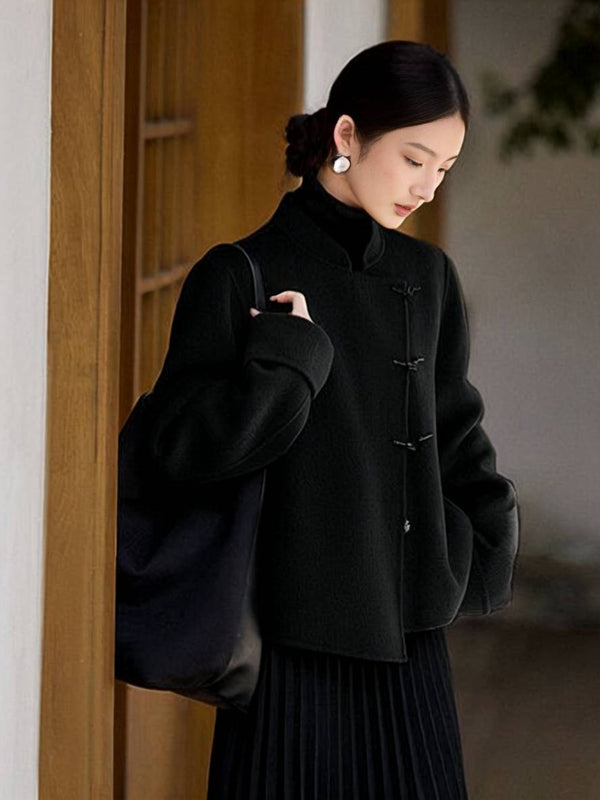 Cocolii court manteau en laine unicolore boutonnage col montant