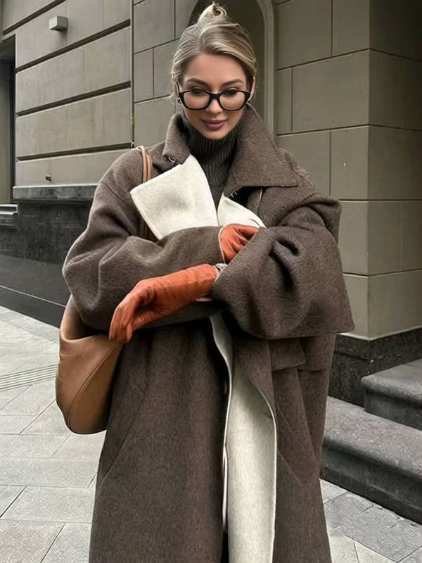 Cocolii longue manteau en laine boutonnage poches col revers