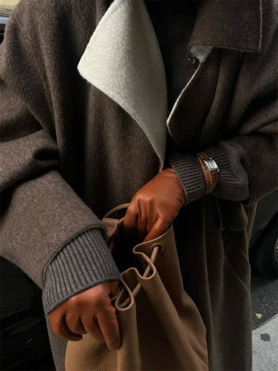 Cocolii longue manteau en laine boutonnage poches col revers manches longues femme élégant décontracté ample hiver chic veste
