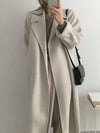 Cocolii longue manteau en laine col revers ceinture poches manches longues femme élégant décontracté oversized hiver blouson