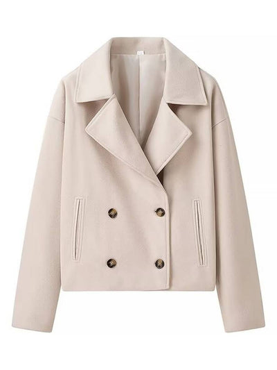 Cocolii court manteau caban double boutonnage poches col revers femme élégant décontracté ample blouson