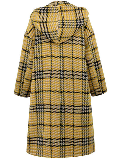 Cocolii longue manteau en laine carreaux à capuche double boutonnage femme décontracté hiver veste prince de galles