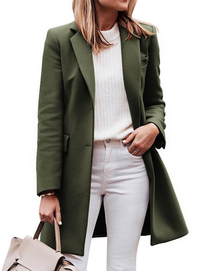 Cocolii manteau en laine unicolore boutonnage poches manches longues femme élégant décontracté mode veste