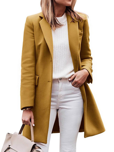 Cocolii manteau en laine unicolore boutonnage poches manches longues femme élégant décontracté mode veste