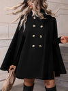 Cocolii court poncho manteau femme double boutonnage col revers manches chauve souris fendues femme élégant ample veste