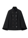 Cocolii mi-longue poncho manteau femme double boutonnage col montant manches chauve souris élégant vintage veste caban