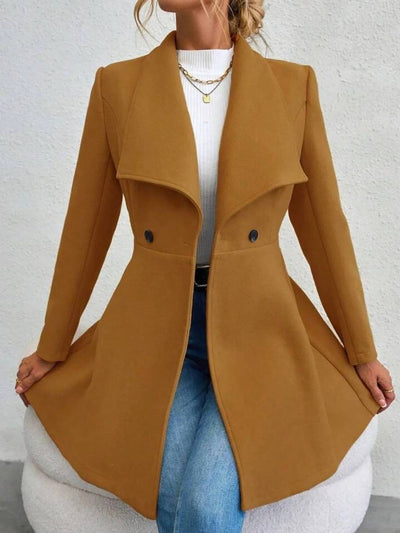 Cocolii mi-longue manteau en laine unicolore boutons col revers manches longues femme élégant décontracté casual veste