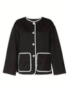 Cocolii veste femme noire boutonnage col rond à bordure festonnée contrastante décontracté court cardigan