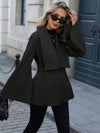 Cocolii mi-longue manteau en laine trapèze col revers manches trompette femme élégant décontracté doux automne