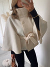 Cocolii court poncho manteau femme boutonnage ceinture col montant manches cape décontracté ample manteau cape