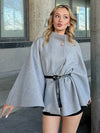 Cocolii courte poncho manteau femme cape ceinture col montant manches cape manches longues élégant ample vintage veste
