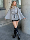 Cocolii courte poncho manteau femme cape ceinture col montant manches cape manches longues élégant ample vintage veste