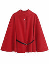 Cocolii court poncho manteau femme veste cape ceinture col montant manches longues oversized décontracté vintage blouson
