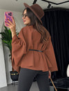Cocolii court poncho manteau femme veste cape ceinture col montant manches longues oversized décontracté vintage blouson