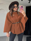 Cocolii court poncho manteau femme veste cape ceinture col montant manches longues oversized décontracté vintage blouson