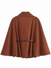 Cocolii court poncho manteau femme veste cape ceinture col montant manches longues oversized décontracté vintage blouson