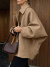 Cocolii camel manteau en laine femme veste col revers manches chauve souris manches longues ample décontracté hiver