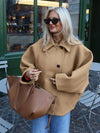 Cocolii camel manteau en laine femme veste col revers manches chauve souris manches longues ample décontracté hiver