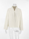 Cocolii court manteau en laine unicolore v-cou manches longues femme décontracté ample oversized veste automne hiver