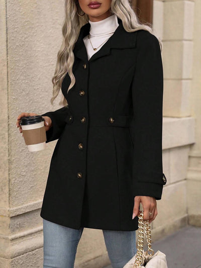 Cocolii mi-longue manteau élégant femme hiver chaud coupe-vent avec ceinture ajustable col rabattu boutonné idéal quotidien