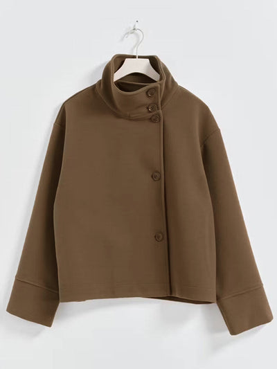 Cocolii veste court femme à col montant et boutonnage asymétrique manches longues élégant décontracté manteau automne